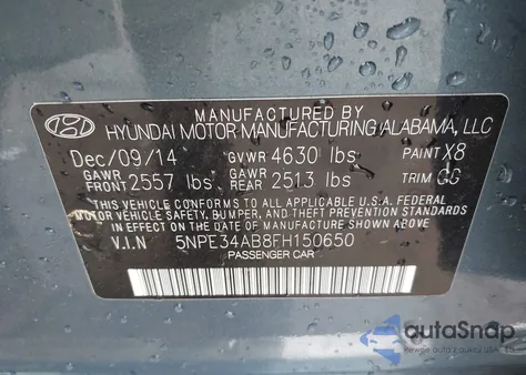 2015 Hyundai Sonata Limited 2.0T z USA, uszkodzony, nr VIN 5NPE34AB8FH150650